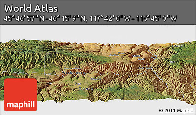 Satellite Panoramic Map of the Area around 46° 1' 3" N, 117° 13' 29" W