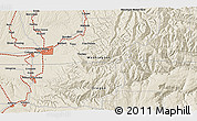 Shaded Relief 3D Map of the area around 46° 1' 3" N, 118° 4' 29" W