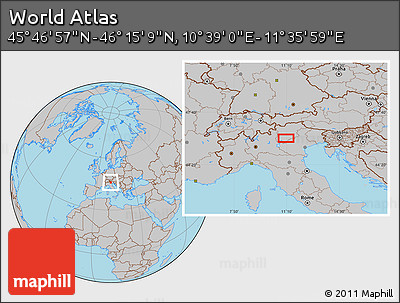 Gray Location Map of the Area around 46° 1' 3" N, 11° 7' 30" E