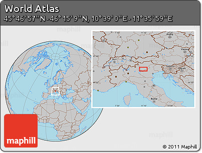 Gray Location Map of the Area around 46° 1' 3" N, 11° 7' 30" E