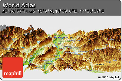 Physical Panoramic Map of the Area around 46° 1' 3" N, 11° 7' 30" E
