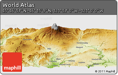 Physical Panoramic Map of the Area around 46° 1' 3" N, 121° 28' 29" W