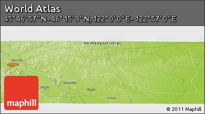 Physical Panoramic Map of the Area around 46° 1' 3" N, 122° 28' 29" E