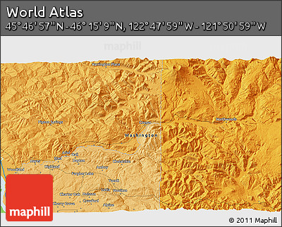 Political 3D Map of the Area around 46° 1' 3" N, 122° 19' 29" W