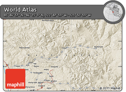 Shaded Relief Map of the Area around 46° 1' 3" N, 122° 19' 29" W
