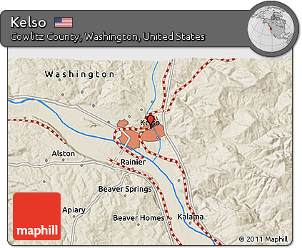 Shaded Relief 3D Map of Kelso