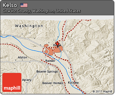 Shaded Relief 3D Map of Kelso