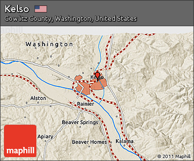 Shaded Relief 3D Map of Kelso