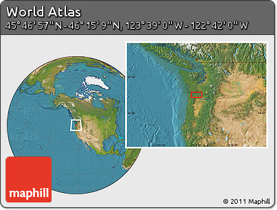 Satellite Location Map of the Area around 46° 1' 3" N, 123° 10' 30" W