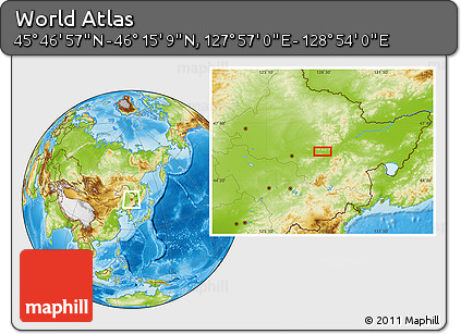 Physical Location Map of the Area around 46° 1' 3" N, 128° 25' 30" E