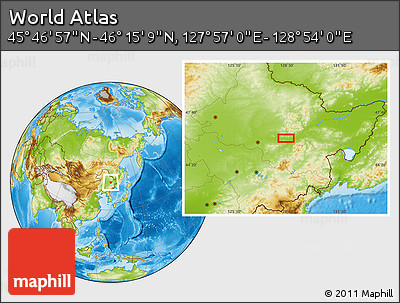 Physical Location Map of the Area around 46° 1' 3" N, 128° 25' 30" E