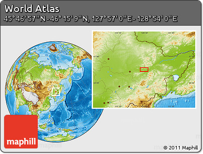 Physical Location Map of the Area around 46° 1' 3" N, 128° 25' 30" E