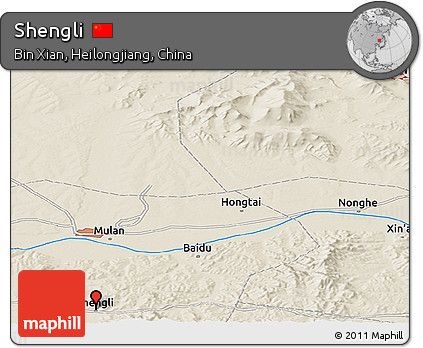 Shaded Relief Panoramic Map of Shengli
