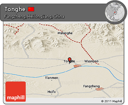 Shaded Relief Panoramic Map of Tonghe