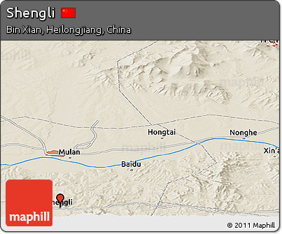 Shaded Relief Panoramic Map of Shengli