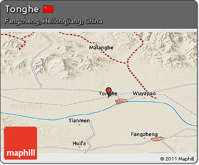 Shaded Relief Panoramic Map of Tonghe