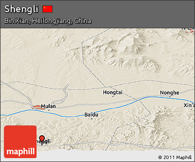 Shaded Relief Panoramic Map of Shengli