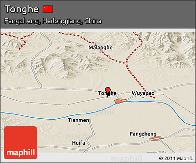 Shaded Relief Panoramic Map of Tonghe