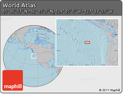 Gray Location Map of the Area around 46° 1' 3" N, 128° 16' 30" W, hill shading