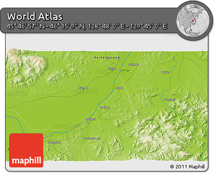 Physical 3D Map of the Area around 46° 1' 3" N, 129° 16' 30" E