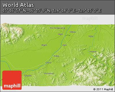 Physical 3D Map of the Area around 46° 1' 3" N, 129° 16' 30" E