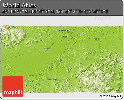 Physical 3D Map of the Area around 46° 1' 3" N, 129° 16' 30" E