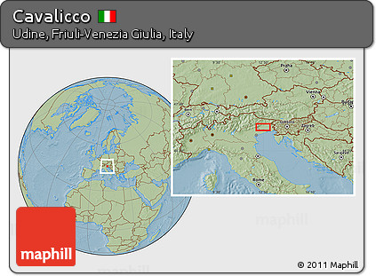 Savanna Style Location Map of Cavalicco, hill shading