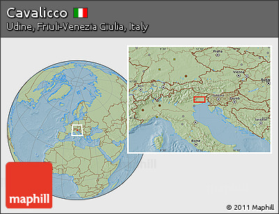 Savanna Style Location Map of Cavalicco, hill shading