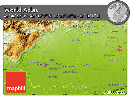 Physical Map of the Area around 46° 1' 3" N, 12° 49' 29" E