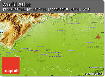 Physical Map of the Area around 46° 1' 3" N, 12° 49' 29" E