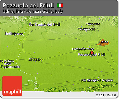 Physical Panoramic Map of Pozzuolo Del Friuli