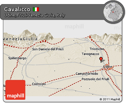 Shaded Relief Panoramic Map of Cavalicco