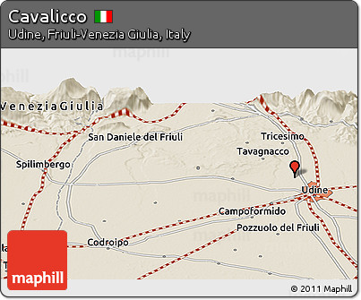 Shaded Relief Panoramic Map of Cavalicco