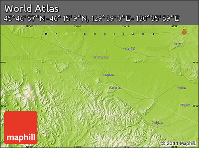 Physical Map of the Area around 46° 1' 3" N, 130° 7' 30" E