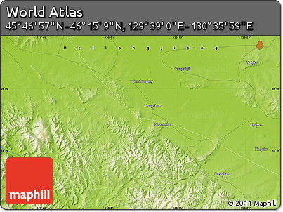 Physical Map of the Area around 46° 1' 3" N, 130° 7' 30" E