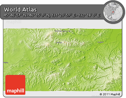 Physical 3D Map of the Area around 46° 1' 3" N, 131° 49' 29" E