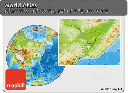 Physical Location Map of the Area around 46° 1' 3" N, 132° 40' 30" E