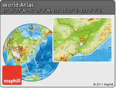 Physical Location Map of the Area around 46° 1' 3" N, 132° 40' 30" E
