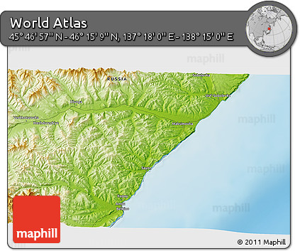 Physical 3D Map of the Area around 46° 1' 3" N, 137° 46' 30" E