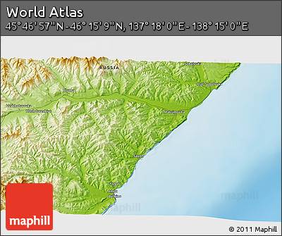 Physical 3D Map of the Area around 46° 1' 3" N, 137° 46' 30" E