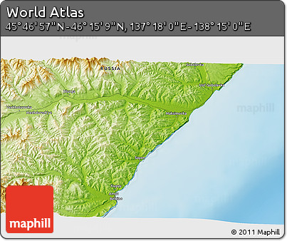 Physical 3D Map of the Area around 46° 1' 3" N, 137° 46' 30" E
