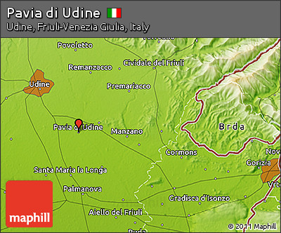 Physical 3D Map of Pavia Di Udine
