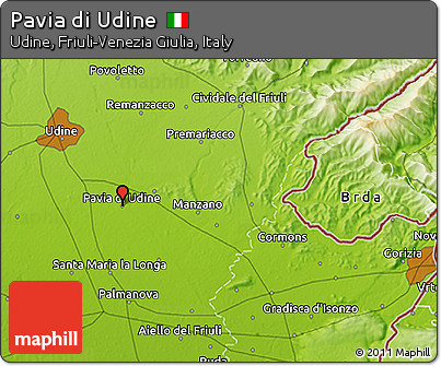 Physical 3D Map of Pavia Di Udine