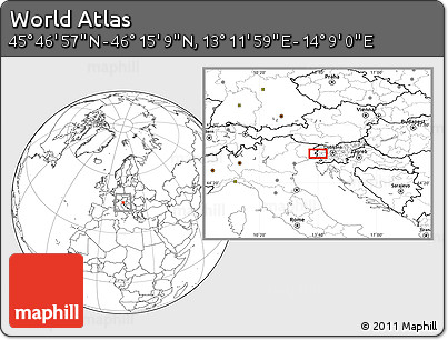 Blank Location Map of the Area around 46° 1' 3" N, 13° 40' 30" E