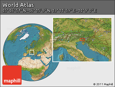 Satellite Location Map of the Area around 46° 1' 3" N, 13° 40' 30" E