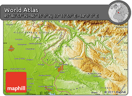 Physical Map of the Area around 46° 1' 3" N, 13° 40' 30" E