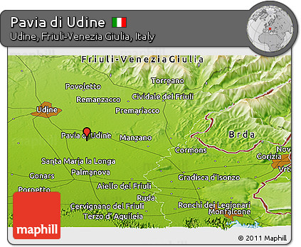 Physical Panoramic Map of Pavia Di Udine