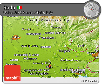 Physical Panoramic Map of Ruda