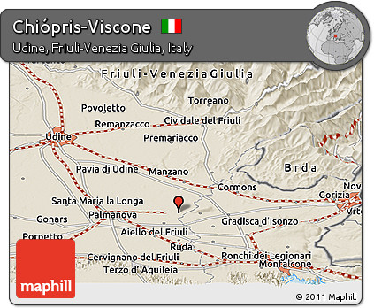 Shaded Relief Panoramic Map of Chiópris-Viscone