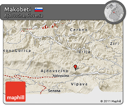 Shaded Relief Panoramic Map of Makobeti